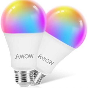 AWOW Bombilla LED Inteligente Wifi RGBW, A60 E27 9W 800LM Bombillas Inteligentes con Control de Voz, Cambio de Colores y Luminosidad, Compatible con Alexa, Google Home e IFTTT (Paquete de 2)