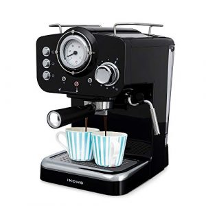IKOHS THERA Retro – Cafetera Express para Espresso y Cappucino, 1100W, 15 Bares, Vaporizador Orientable, Capacidad 1.25l, Café Molido y Monodosis, con Doble Salida (Negro)