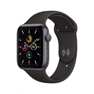 Apple Watch SE (GPS, 44 mm) Caja de aluminio en gris espacial – Correa deportiva negra