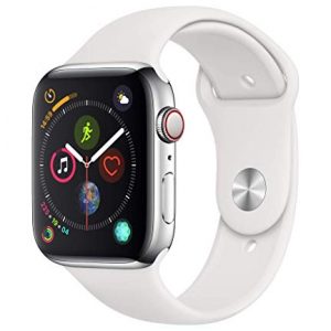 Apple Watch Series 4 (GPS + Cellular) con caja de 44 mm de acero inoxidable y correa deportiva blanca