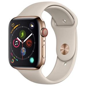 Apple Watch Series 4 (GPS + Cellular) con caja de 44 mm de acero inoxidable en oro y correa deportiva en color piedra