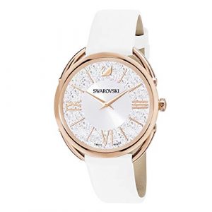 Swarovski Reloj Crystalline Glam, Correa de Piel, Blanco, PVD en Oro Rosa
