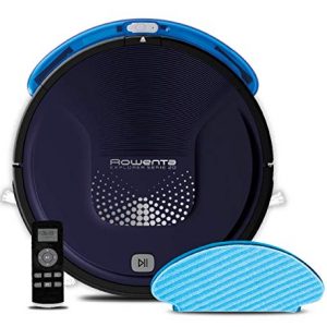 Rowenta RR6871WH Smart Force Explorer Aqua – Robot aspirador 2 en 1, aspira y friega, con sensores anticaída, bateria ion-litio de 150 minutos de autonomía, incluye mando a distancia y base de carga