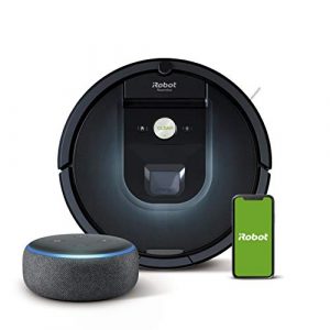 iRobot Roomba 981 – Robot Aspirador, WiFi, Aspiración de Alta Potencia, Dirt Detect, Recarga y Sigue la Limpieza + Echo Dot (3.ª generación) – Altavoz Inteligente con Alexa, Tela de Color Antracita