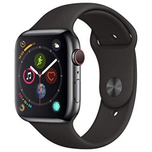 Apple Watch Series 4 (GPS + Cellular) con caja de 40 mm de acero inoxidable en negro espacial y correa deportiva negra
