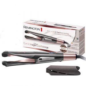 Remington Curl & Straight Confidence – Plancha de pelo, alisador y rizador 2 en 1, cerámica, digital, resultados profesionales, gris, S6606B