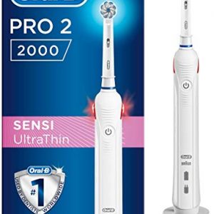 Oral-B PRO 2 2000 Sensi Ultrathin Cepillo de dientes eléctrico recargable con tecnología de braun, 1 mango blanco, 1 cabezal de recambio