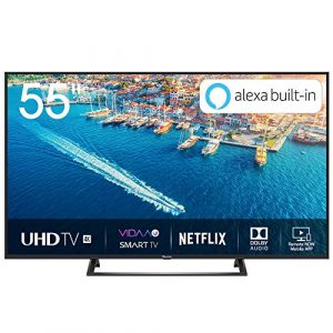 Hisense H55BE7200 – Smart TV 55′ 4K Ultra HD con Alexa Integrada, Wifi, HDR, Dolby DTS, Peana Central, Procesador Quad Core, Smart TV VIDAA U 3.0 con IA, compatible con dispositivos Echo