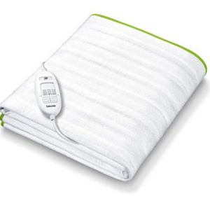 Beurer TS15 Calientacamas individual con tiras de sujeción, transpirable, tacto suave, lavable, 3 potencias, display iluminado, cama individual, 80x150cm, blanco, 303.00
