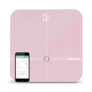 IKOHS BALANCE BODY SMART – Báscula de baño de bioimpedancia con App, Bluetooth, Android/IOS, Sensores, Display Led, Diseño Ligero y Plano, Cristal Templado, Biometría 24 usuarios (Rosa pastel)
