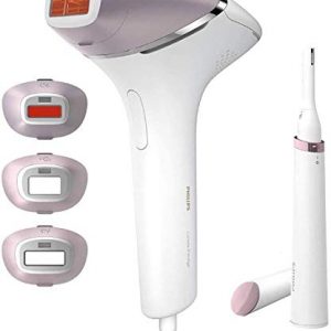 Philips BRI949/00 Lumea Prestige – Depiladora Luz Pulsada para la Depilación Permanente del Vello Visible en Casa con 4 Cabezales: Cuerpo, Bikini, Axilas y Cara, Recortador Precisión, Blanco y Rosa