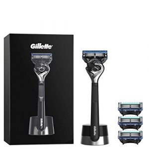 Gillette Fusion5 ProGlide Máquina de Afeitar Hombre + 4 Cuchillas de Recambio + Base Magnética, Regalos Originales para Hombre