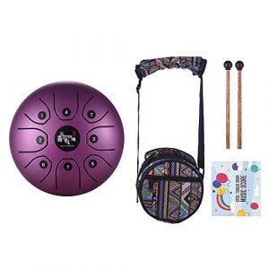Muslady – Tambor de acero para lengua, 5,5 pulgadas, mini 8 tonos C, instrumento de percusión, tambor de mano con maletas de tambor y bolsa de transporte, morado
