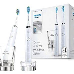 Philips Sonicare DiamondClean HX9327/87 – Pack 2 cepillos de dientes eléctricos recargables, 5 modos, 2 cabezales, vaso cargador, Color Blanco