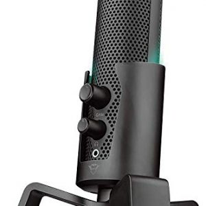 Trust Gaming GXT 258 Fyru Micrófono USB con 4 patrones de grabación: cardioide, bidireccional, estéreo y omnidireccional, latencia cero, LED 5 colores, para PC, PS4 y PS5 – Negro