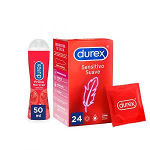 Durex Preservativos Ultrafinos Sensitivo Suave 24 condones + Durex Lubricante Fresa 50 ml