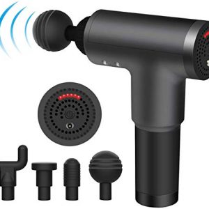 Pistola de Masaje, Electrónica Masajeador de Tejido Profundo con 6 Niveles Ajustables, 4 Cabezas de Masaje y Ultra Silenciosos, Negro