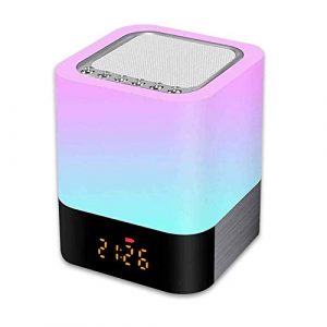 Luz Nocturna Altavoz Bluetooth, Frontoppy Lámpara Táctil Que Cambia de Color, Luz de Noche RGB Regulable, Reloj Despertador Digital, Regalo para Adolescentes