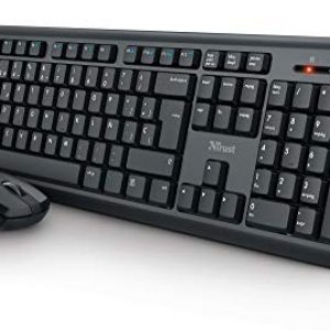 Trust Ymo Pack Teclado y Ratón Inalámbrico – Disposición QWERTY Español, Botones Silenciosos, 13 Teclas de Office y Multimedia, Un Receptor USB, Windows, Mac, PC, Ordenador Portátil, Negro