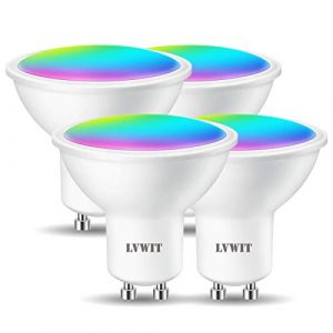 LVWIT Bombillas LED GU10 Inteligente WiFi Regulable 5W 350 Lm, Lámpara Multicolor Bombilla Compatible con Alexa, Google Home Assistant y App Smart Life/Tuya, Equivalente a 32W RGB, 4 Pcs.