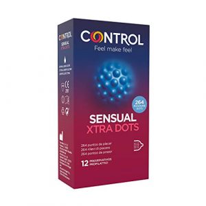 Control Preservativos Sensual Xtra Dots – Caja de condones, con puntos para la estimulación, ajuste perfecto, sexo seguro, 12 unidades