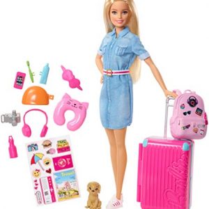 Barbie Vamos de viaje, muñeca con accesorios, edad recomendada: 3 años y mas (Mattel FWV25)