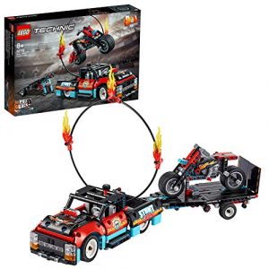 LEGO Technic – Espectáculo Acrobático: Camión y Moto, Set de Construcción de Juguete con Modelo 2 en 1 y Motor Pull-back, Incluye un Aro de Fuego de Juguete (42106)