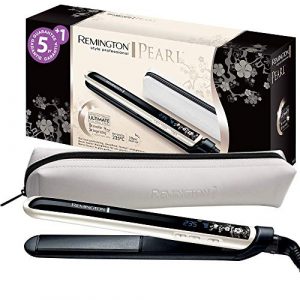 Remington S9500 Pearl – Plancha de Pelo, Cerámica Avanzada con Perla, Digital, con bolsa incluida, color Blanco y Negro