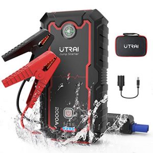 UTRAI Arrancador de Coches, Jstar1 22000mAh 2000A Arrancador de Batería de Coche 12 V para 8.0L Gasolina o 6.5L Diesel con Salida de DC, Luz LED, Carga Rápida, Toma de Mechero, Brújula