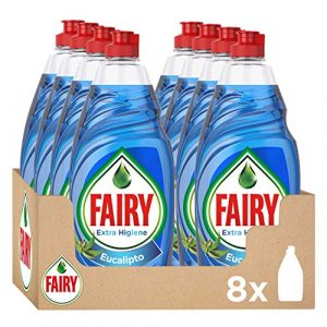 FAIRY Extra Higiene Eucalipto Líquido Lavavajillas 8x500ML Deja Tus Platos Limpios y Relucientes, Mientras Protege la Esponja Contra el Desarrollo de Bacterias hasta 24 Horas