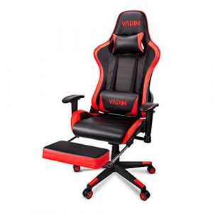 VADIM Gaming Sport Silla ergonómica de Oficina, Silla de Carreras Gamer Rojo y Negro, Mecanismo basculante, Respaldo Inclinado 155°, apoyabrazos 2D, Altura Ajustable, Giratorio, PU