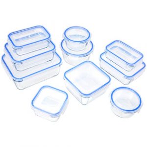 Amazon Basics – Recipientes de cristal para alimentos, con cierre 20 piezas (10 envases + 10 tapas), sin BPA