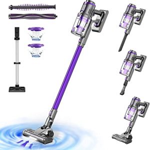 Aspiradora sin Cable, 26000Pa Succión Potente 4 en 1 Aspirador sin Cable 45 Mins de Autonomía Pantalla Digital y Soporte de Montaje de Pared para Piso Duro Alfombras Pelo de Mascotas