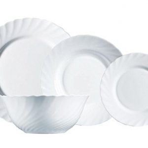 Luminarc Vajilla de Vidrio Opal Extra Resistente para 6 Personas, 19 Piezas, 100% higiénico, con ensaladera, Acero Inoxidable, Blanco