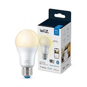 Wiz – Bombilla Inteligente, Led E27, 60 W, Wi-Fi Bluetooth, Luz Blanca Cálida Regulable, Compatible con Alexa y Google Home