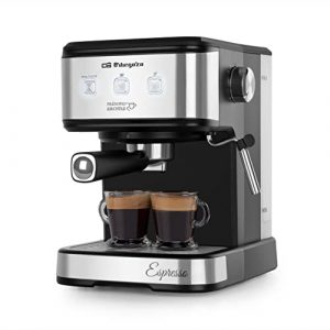 Orbegozo EX 5200 – Cafetera Espresso, 20 bar, Depósito de Agua Extraíble 1,5 L, Café Molido y Monodosis, Válvula de Seguridad, Protección contra Sobrecalentamiento, Vaporizador, 850 W, Negro