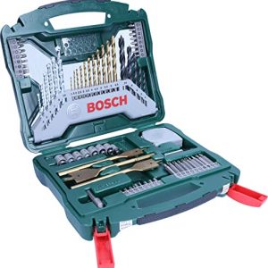Bosch Maletín X-Line con 70 unidades para taladrar y atornillar (para madera, piedra y metal, accesorios para taladro atornillador), Color Verde, Gris, Rojo