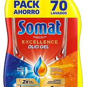 Somat Excellence Gel Frescor Anti-Olor (70 lavados), detergente lavavajillas desengrasante, lavavajilla líquido automático en botella, jabón para platos con vinagre