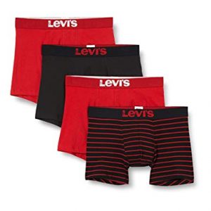 Levi’s Solid and Vintage Stripe-Calzoncillos Tipo bóxer para Hombre (4 Unidades), Rojo y Negro, S