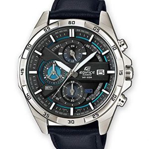 Casio EDIFICE Reloj en caja sólida de acero inoxidable, 10 BAR, Azul/Negro, para Hombre, con Correa de Cuero, EFR-556L-1AVUEF