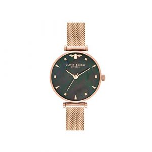 Olivia Burton Reloj Analógico de Cuarzo para mujer con correa de malla de acero inoxidable color oro rosado – OB16AM145