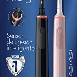 Oral-B PRO 3 Cepillos de Dientes Eléctricos (Pack de 2) con Mangos Recargables, Tecnología Braun y 2 Cabezales de Recambio y Control de Presión, 3900 N, – Rosa/Negro