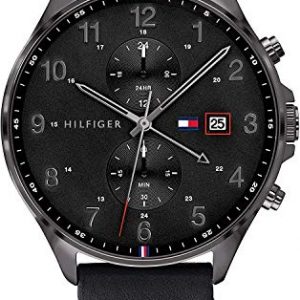 Tommy Hilfiger Reloj Analógico de Cuarzo multifunción para hombre con Correa en piel Negro – 1791711