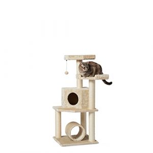 Amazon Basics – Torre en árbol con túnel y poste rascador para gatos, 48,3×48,3×109,2 cm, beige
