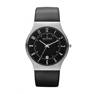 Skagen Sundby para hombre, reloj de acero inoxidable con fecha de tres manecillas