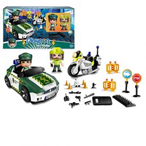 Pinypon Action-700015836 Guardia Civil Coche y Moto, vehículo policía Juguete, Color Verde (Famosa 700015836)