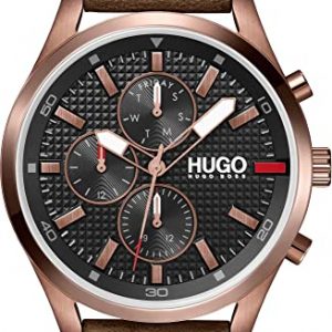 HUGO Reloj Analógico de Cuarzo multifunción para hombre con Correa en piel Marrón – 1530162