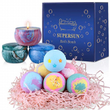SUPERSUN Bombas de Baño 6 x 100 g y 3 Velas Aromáticas, Set de Baño Regalos para Mujer Relajantes y Espuma, Sales de Baño, Regalos para Cumpleaños, Aniversario, Día de San Valentín, Día de la Madre