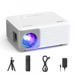 Mini Proyector Portátil con Tripode, 6500 Lumens Videoproyector Soporta HD 1080P, AKIYO O1 Proyector Portátil Cine en Casa, para Movil/Teléfono/PC/PS4/TV Stick/HDMI, Regalo para Niños