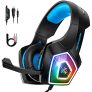 Glangeh Cascos Gaming con Luz RGB, Ligero Auriculares Gaming con Cable y Micrófono, Transductores 50mm USB y Jack Audio 3.5mm Auriculares Diadema Gaming Compatible con PC PS4 PS5 Xbox One Switch